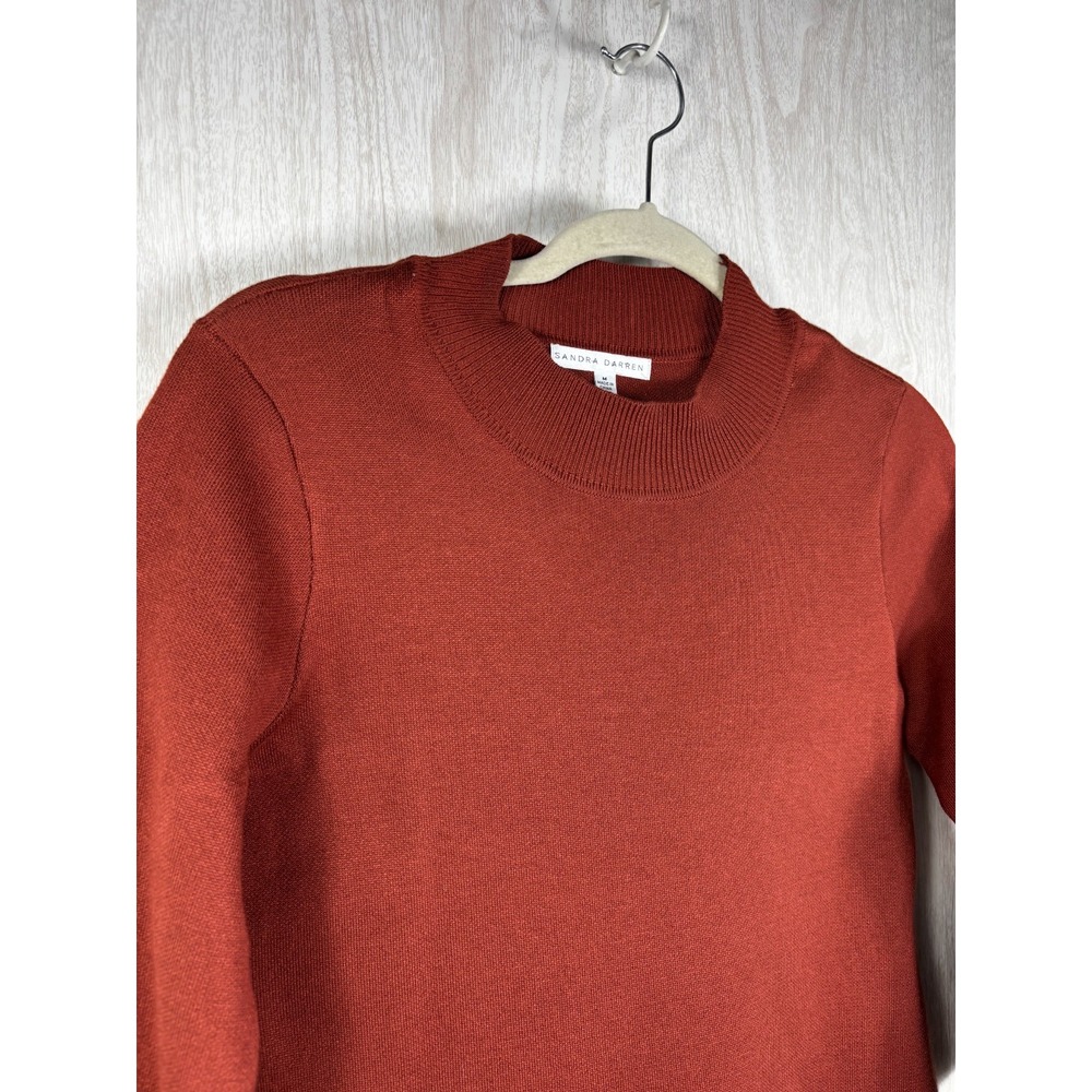 Sandra Darren Sweater Dress Womens M Rust Striped Knit Fit Flare Retro Chic - Picture 4 of 8